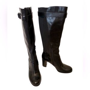 FRANCO SARTO Black Leather Knee High Heeled Boots Size 9.5